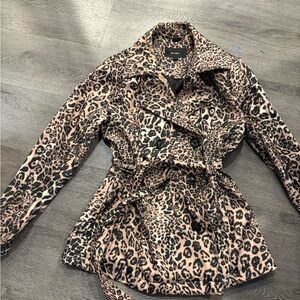 Majoria Leopard-Print Trench Coat in Beige and Black